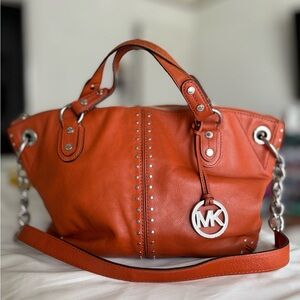 Large Burnt Orange Pebbled Leather MICHAEL KORS Studded Bag Purse